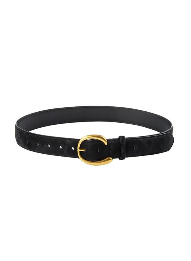 Yuangu Women Leather Belt for Jeans Pants Dresses Fashion Designer Belt Suede Belt with Gold Buckle (Black, 105CM/Fit Waist Size 24-33 Inches) - Image 1
